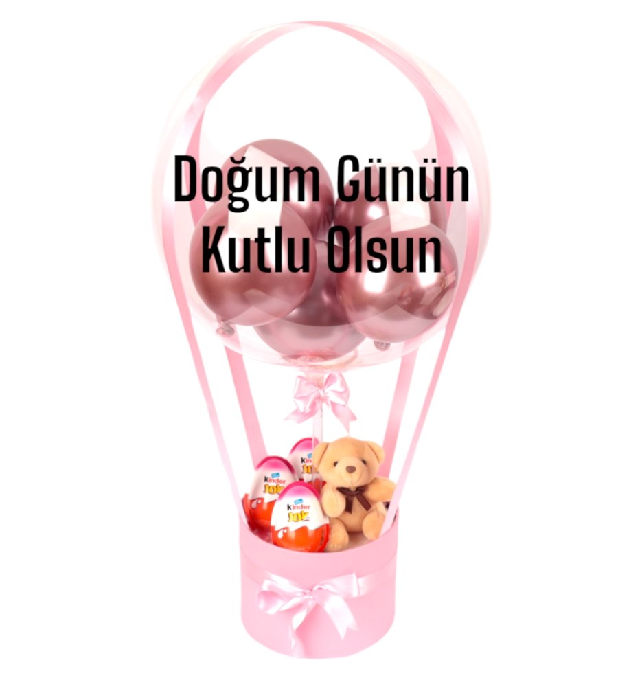 Balonlu Pembe Kutuda Kinder Joy ve Ayıcık