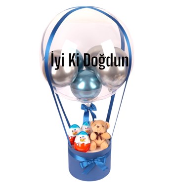 Balonlu Mavi Kutuda Kinder Joy ve Ayıcık