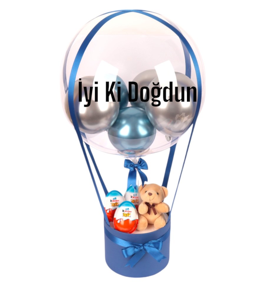 Balonlu Mavi Kutuda Kinder Joy ve Ayıcık