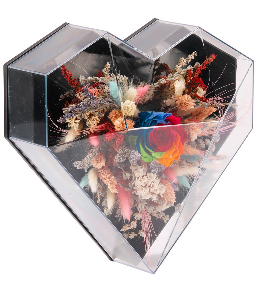Love Box - Kalp Kutuda Dark Rainbow Solmayan Gül Tasarım