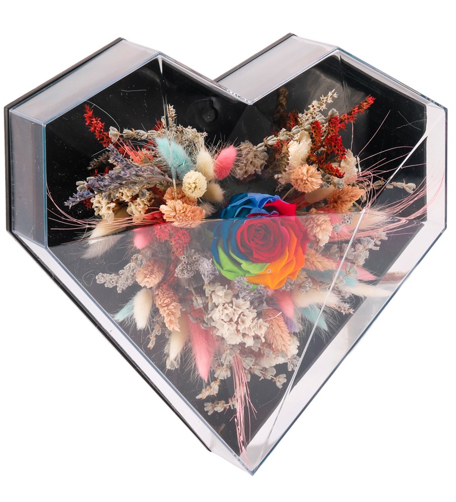 Love Box - Kalp Kutuda Dark Rainbow Solmayan Gül Tasarım