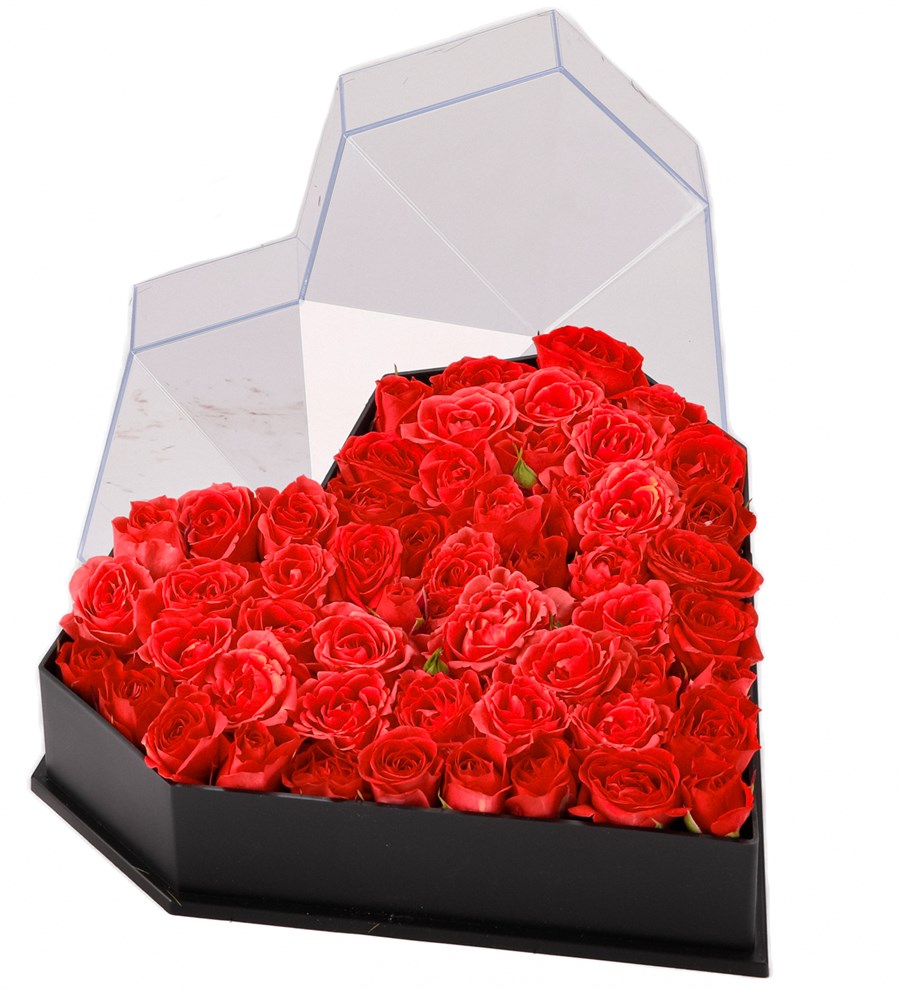 Love Box - Kalp Kutuda Kırmızı Mini Gül Tasarım