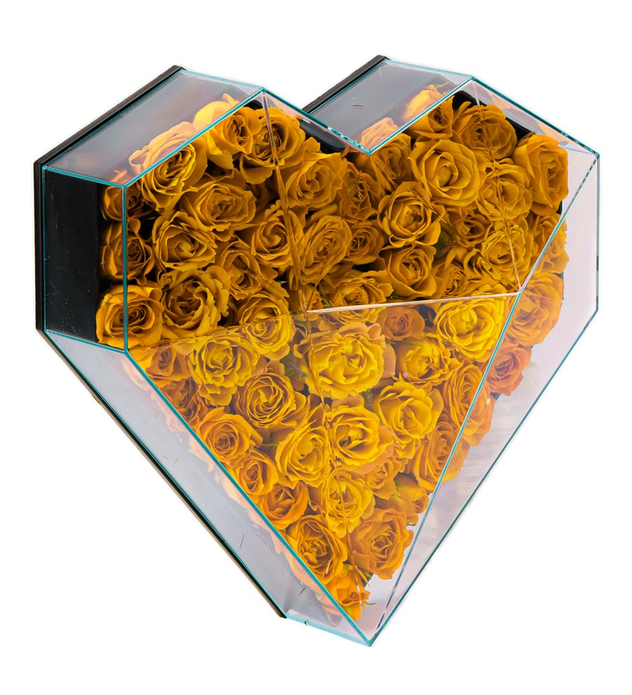 Love Box - Kalp Kutuda Sarı Mini Gül Tasarım
