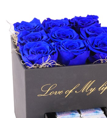 Love Of My Life Serisi 9'lu Parlement Mavi Solmayan Gül Tasarım ve Çikolata
