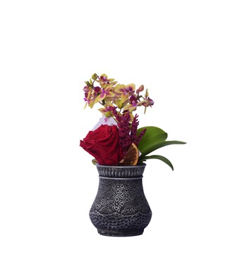 Vase in Ottoman Serisi Mini Sarı Orkide ve Kırmızı Solmayan Gül