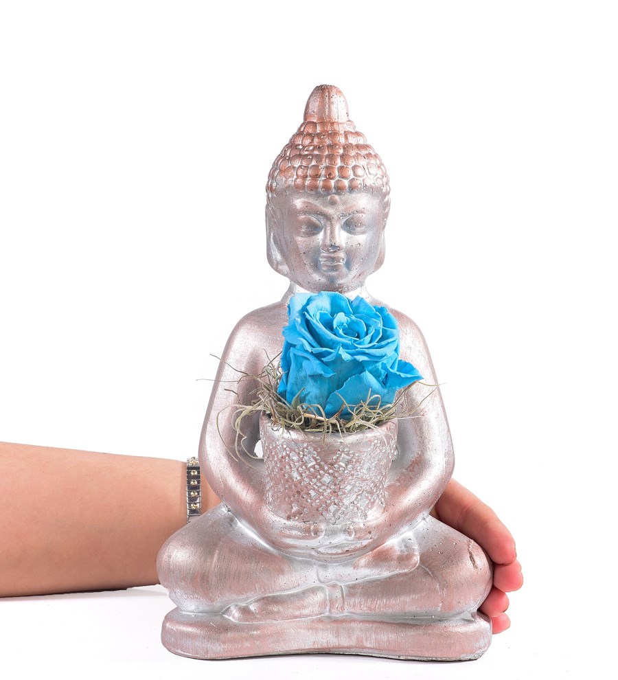 Buddha Saksıda Solmayan Gül Açık Mavi