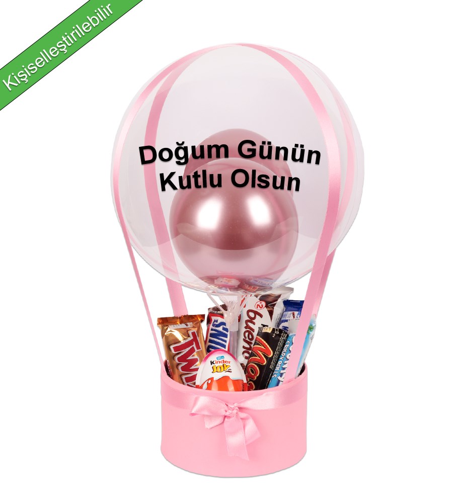 Balonlu Çikolata Pembe Kutu