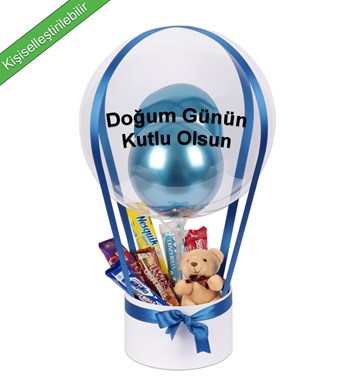 Balonlu Peluşlu Çikolata Kutusu v2 Mavi