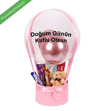 Balonlu Peluşlu Çikolata Kutusu v2 Pembe