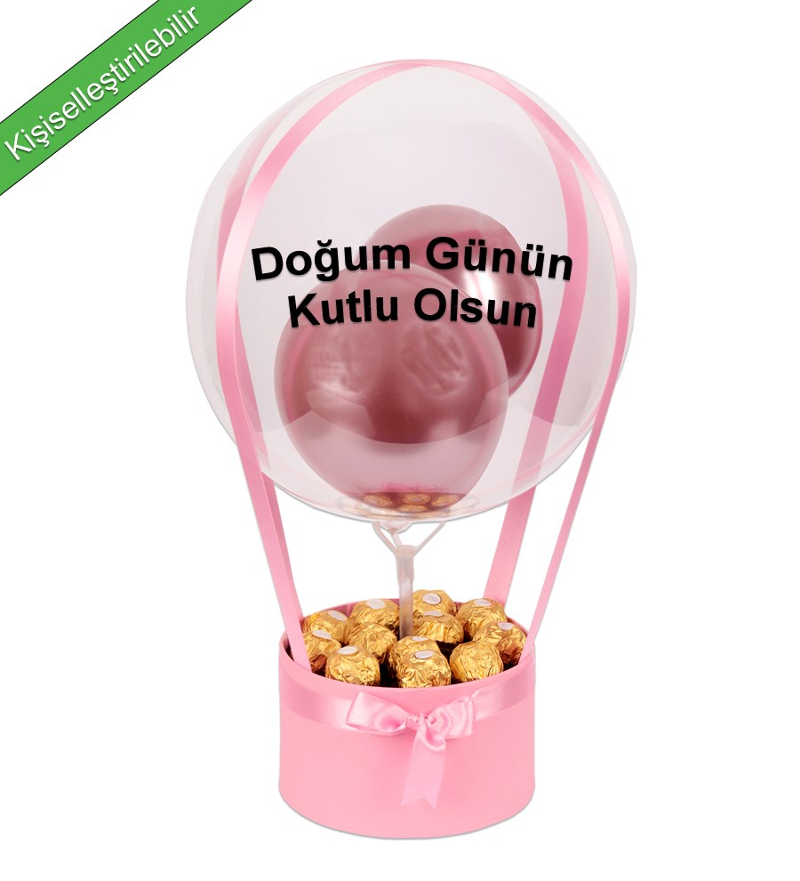 Balonlu Rocher Çikolatalı Pembe Kutu