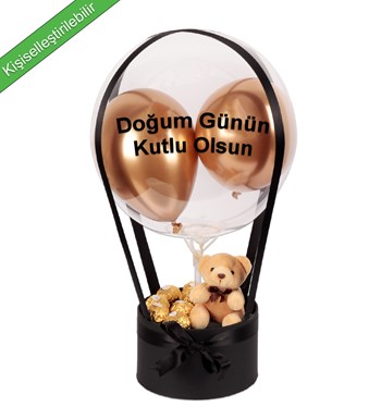 Balonlu Rocher Çikolatalı Peluşlu Siyah Kutu