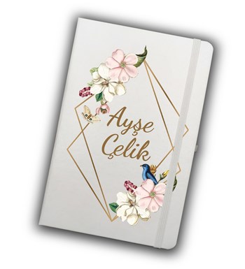 Kişiye Özel Beyaz Defter & Beyaz Kupa & Makyaj Aynası & Beyaz Kalem & Hediye Seti