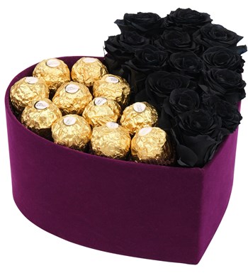 Purple Box Beyaz Solmayan Gül ve Rocher Çikolata