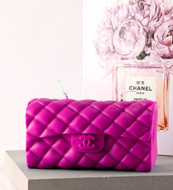 Chanel'den İlham Alan %100 Soya Wax Çanta Şeklinde Mum - Fuşya