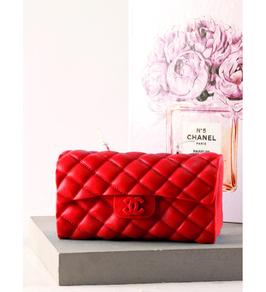 Chanel'den İlham Alan %100 Soya Wax Çanta Şeklinde Mum - Kırmızı