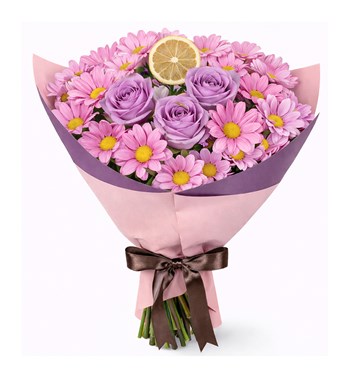 Lilyana Flowers - Lila Güllü Pembe Papatya Buketi