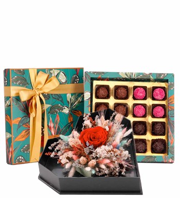 Truff Çikolata Kutusu Ve Love Box Solmayan Kırmızı Gül Tasarım