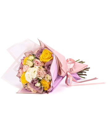 Renkli Çiçek Buketi - Sarı ve Lila Güller