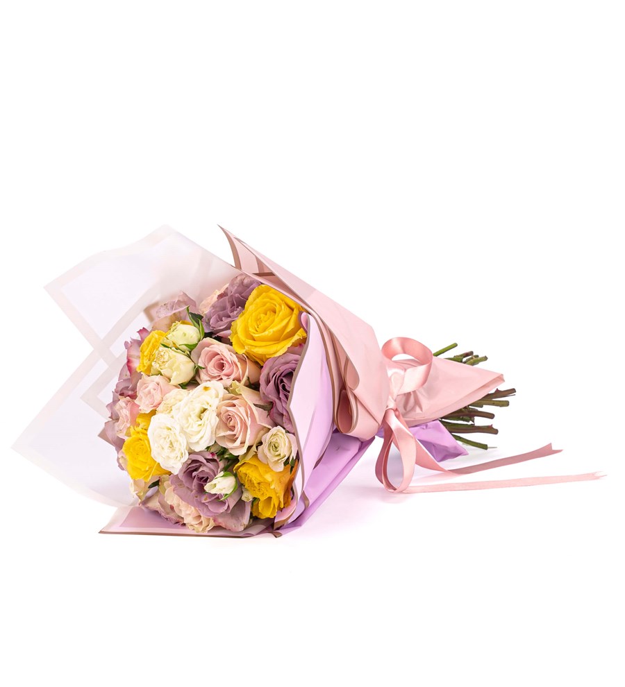Renkli Çiçek Buketi - Sarı ve Lila Güller