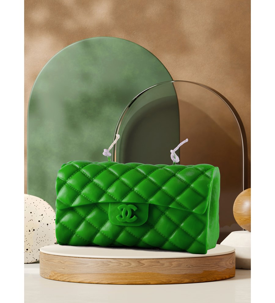 Chanel'den İlham Alan %100 Soya Wax Çanta Şeklinde Mum - Yeşil